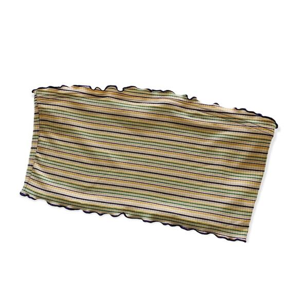 BP Multicolor Stripe Ribbed Lettuce Hem Crop Tube Top Large - Picture 1 of 8